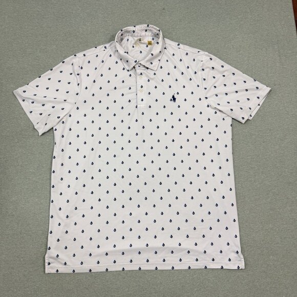 Polo Ralph Lauren Performance Polo All Over Boat Print White Mens Sz XL Golf - Picture 1 of 5